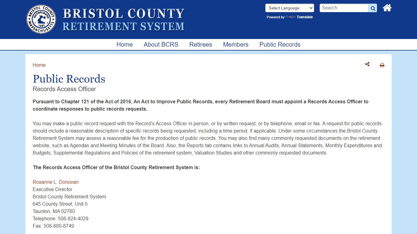 Public Records | Bristol County Retirement System
